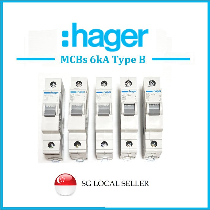 Hager 1P Single Pole MCB Type B MT110A MT116A MT120A MT132A MT140A 4HOME SINGAPORE - 4HOME