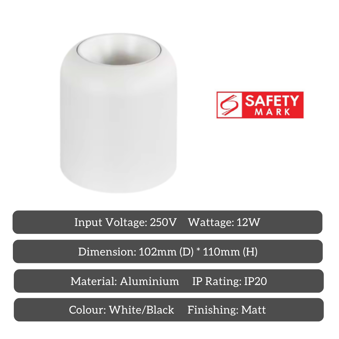 HaloEdge 12W Surface Mounted LED Spotlight – Modern Aluminium Ceiling Light