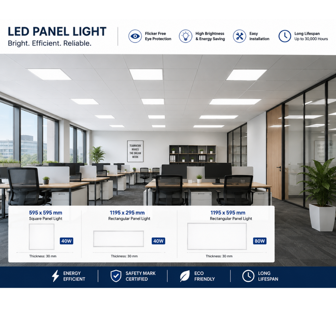 LED Panel Light 40W / 80W | Safety Mark Certified | 595x595mm & 1195x595mm & 1195x295mm | 4000K Cool White / 6500K Daylight | Office Ceiling Light Singapore