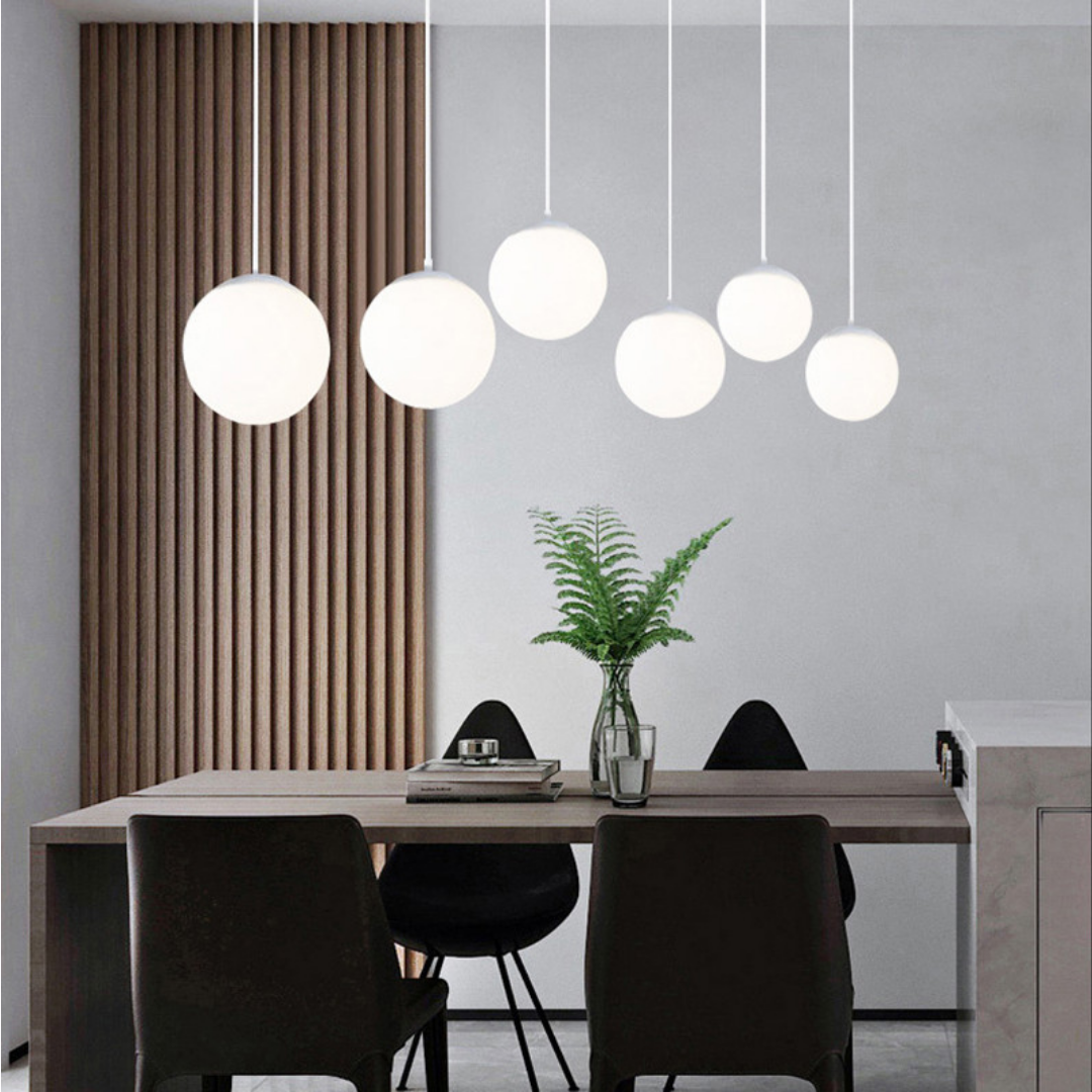 Modern Globe Pendant Light – White Acrylic Ball Hanging Lamp (E27) 25cm / 30cm