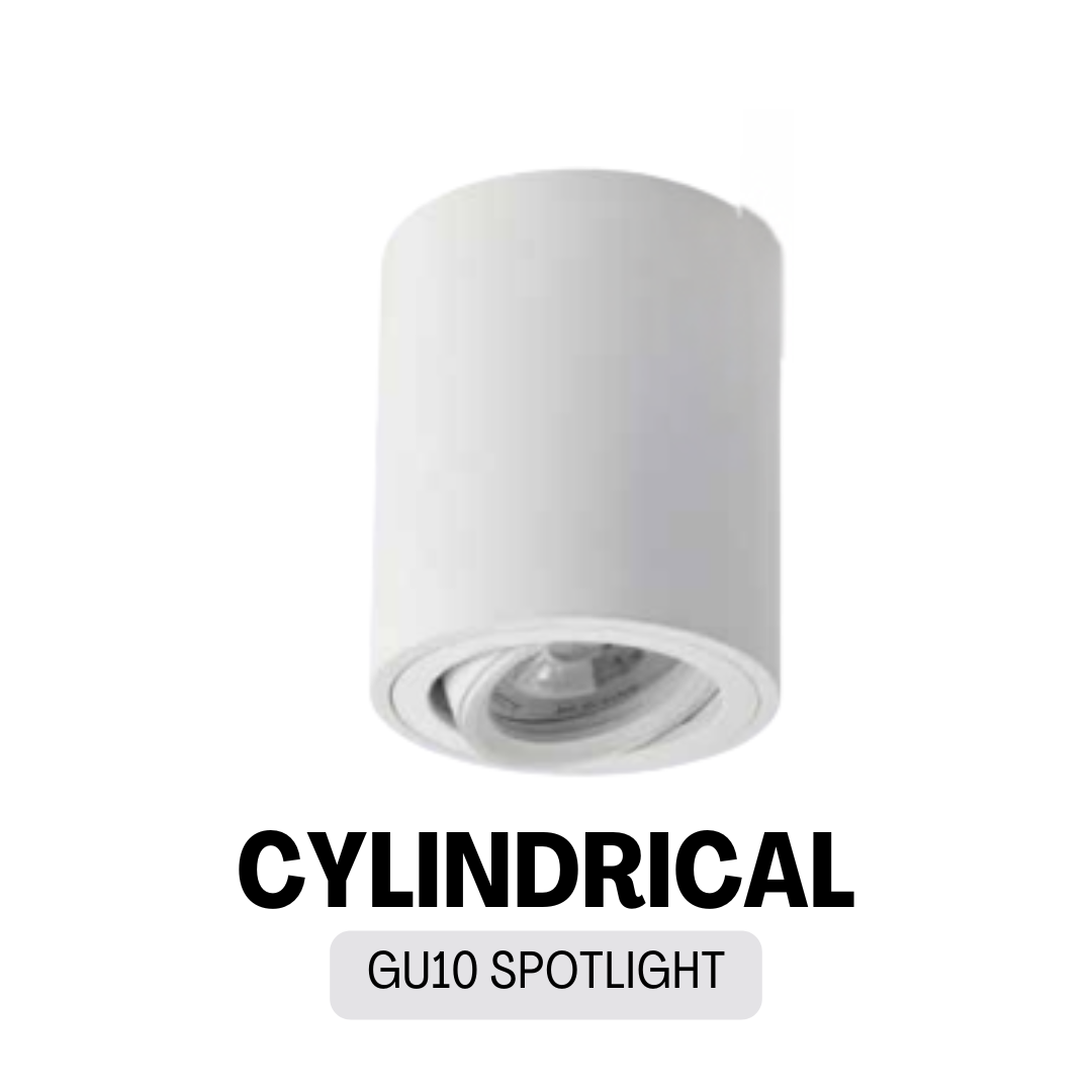 White cylindrical adjustable GU10 ceiling spotlight with rotatable head