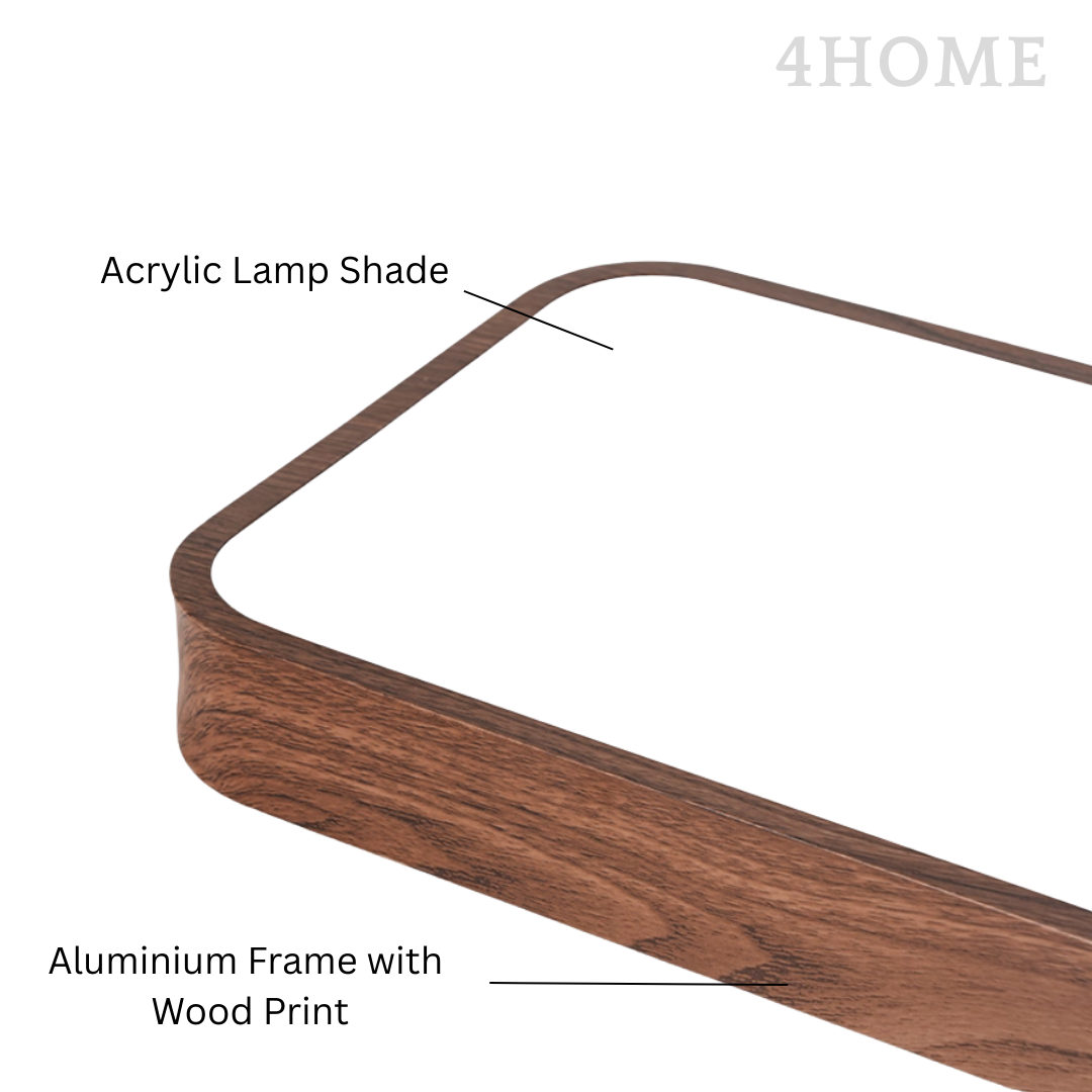 Modern Rectangular Ceiling Light – 60cm Wood Print (Light Oak & Dark Walnut) – Singapore