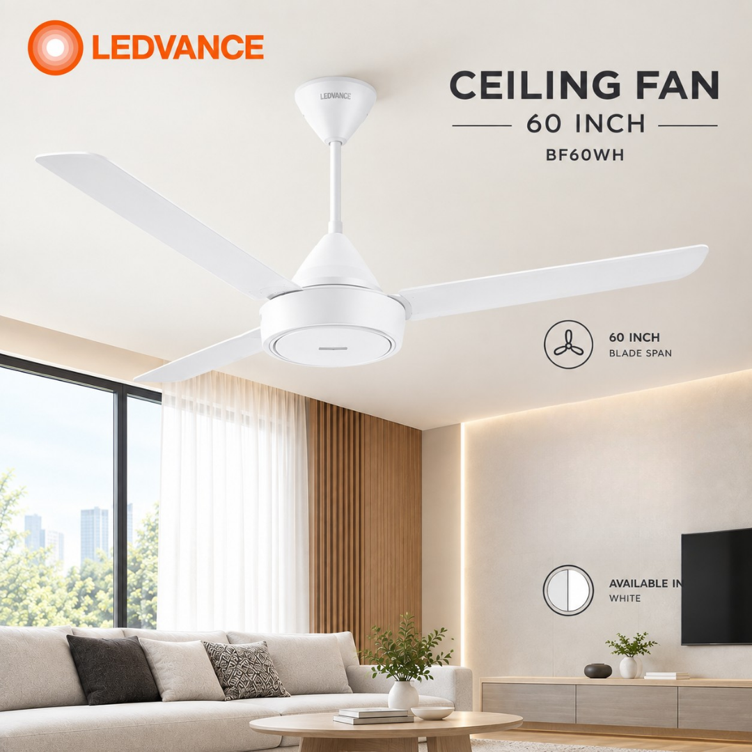 LEDVANCE BF60BK BF60WH 60 Inch Ceiling Fan – Black White 3-Blade AC Motor Fan with Fan Regulator