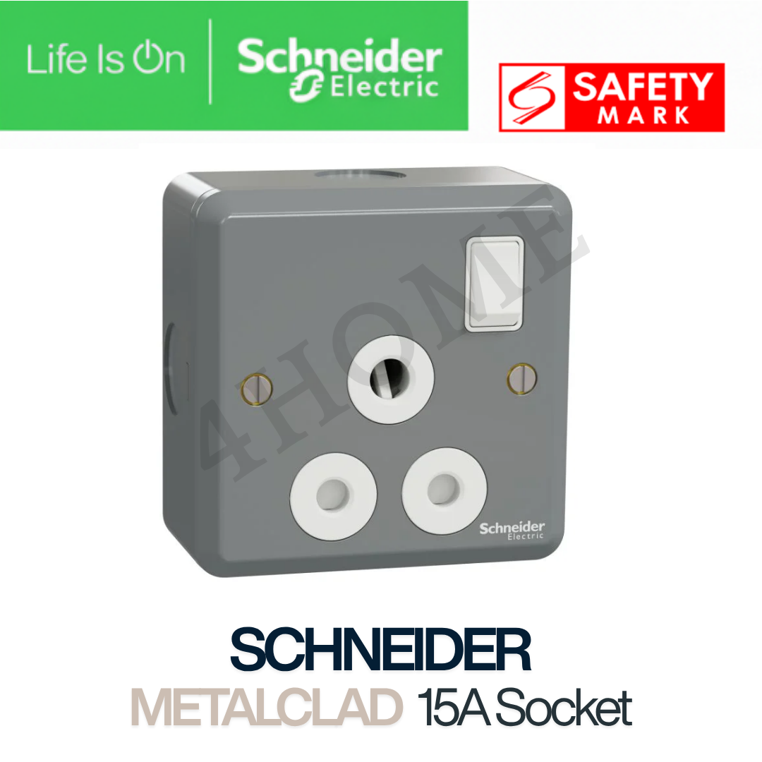 Schneider Electric ESM MetalClad Switch & Socket Grey | 1 Gang to 4 Gang Switch | 13A Single & Double Socket | 15A / 20A DP Switch | Singapore Safety Mark