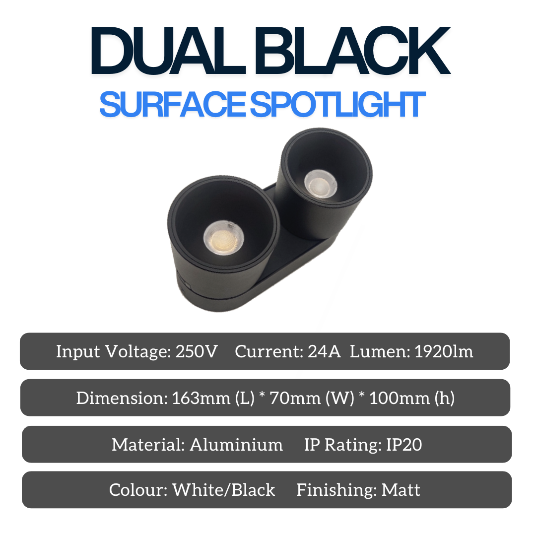 Adjustable Surface Spotlight -Black Double Head