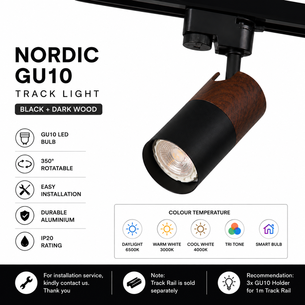 Black with dark wood track holder