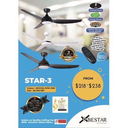 Bestar Star-3 Ceiling Fan with 24W LED Light 36inch 46inch 56inch 36" 46" 56" STAR3 4HOME SINGAPORE - 4HOME