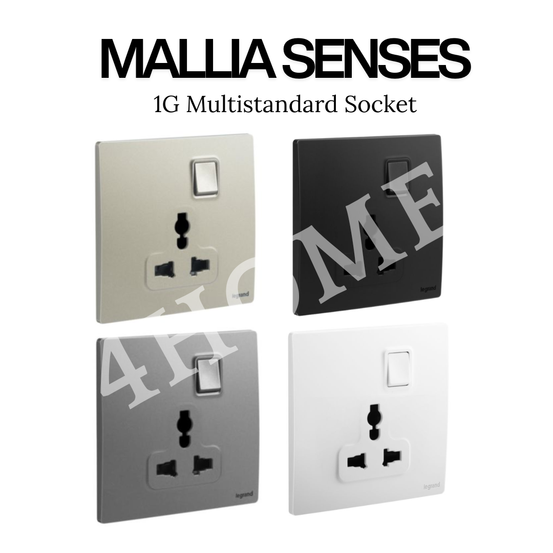 Legrand Mallia Senses Multistandard Socket 1G / 2G – Premium Universal Power Outlet | Champagne, White, Dark Silver, Black