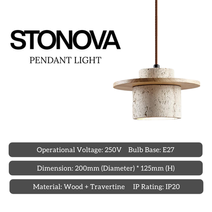 Travertine Stone Pendant Light E27 – Modern Wood & Natural Stone Hanging Lamp | Nordic Designer Ceiling Light