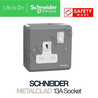 Schneider Electric ESM MetalClad Switch & Socket Grey | 1 Gang to 4 Gang Switch | 13A Single & Double Socket | 15A / 20A DP Switch | Singapore Safety Mark