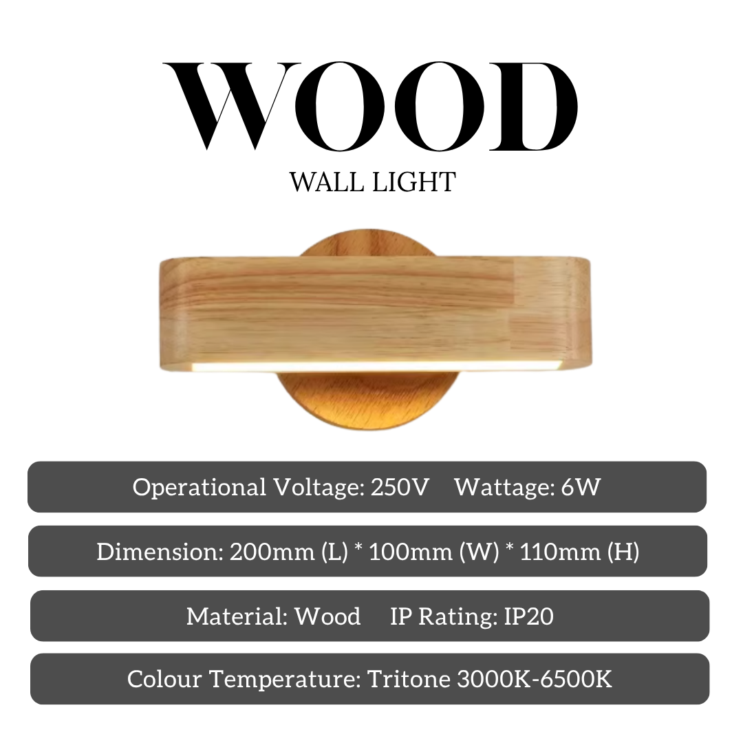 Real Wood Modern LED Wall Light 6W Tritone – Adjustable Up/Down Left/Right