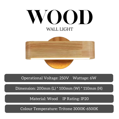 Real Wood Modern LED Wall Light 6W Tritone – Adjustable Up/Down Left/Right