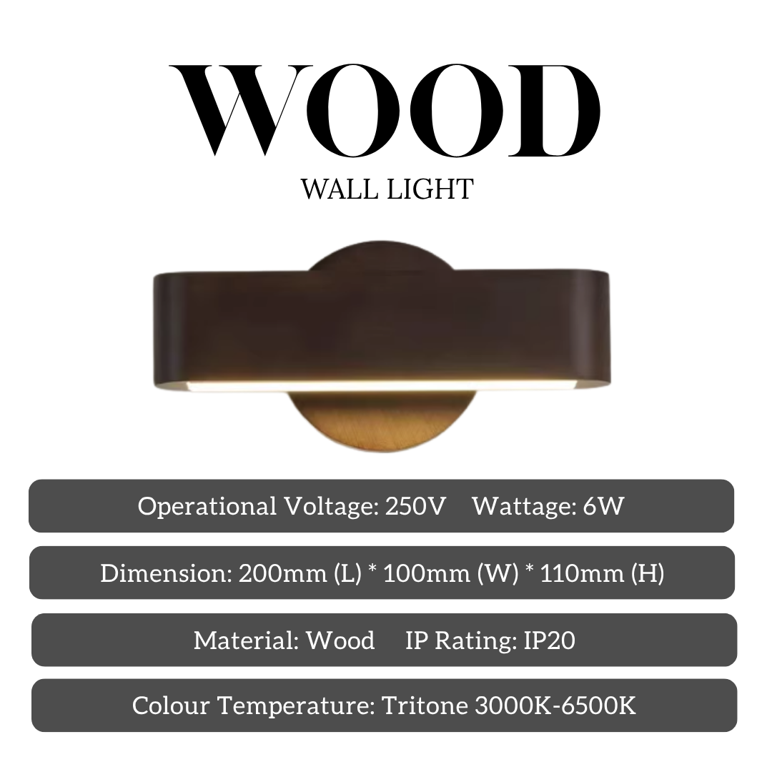 Real Wood Modern LED Wall Light 6W Tritone – Adjustable Up/Down Left/Right