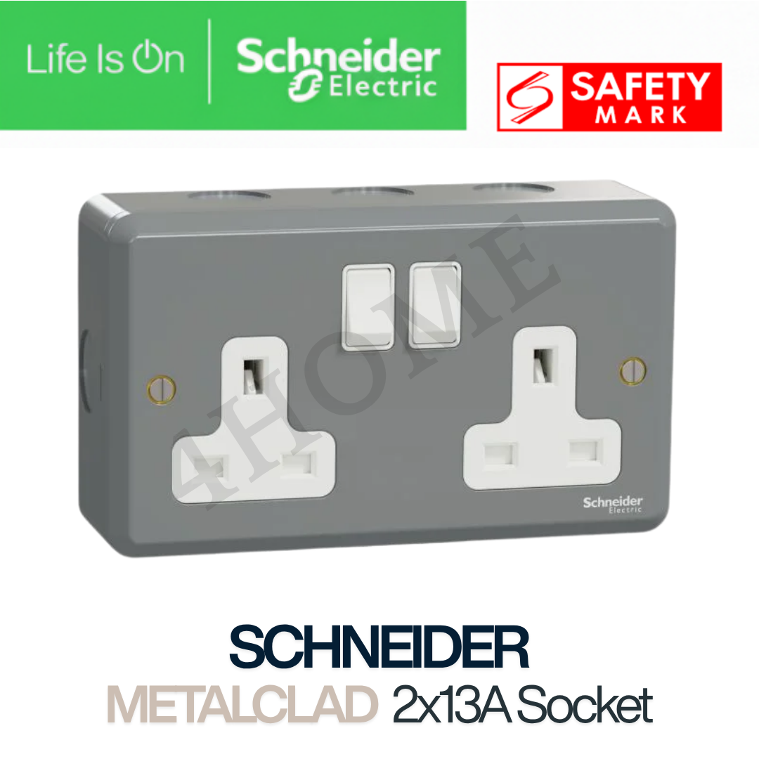 Schneider Electric ESM MetalClad Switch & Socket Grey | 1 Gang to 4 Gang Switch | 13A Single & Double Socket | 15A / 20A DP Switch | Singapore Safety Mark