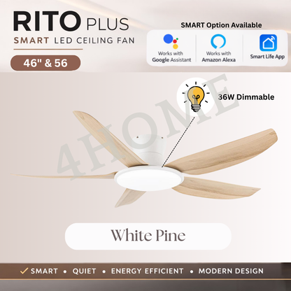 Fanco Rito Plus DC Ceiling Fan with Dimmable 36W LED Light – 46” / 56” Smart Fan with 6 Speed