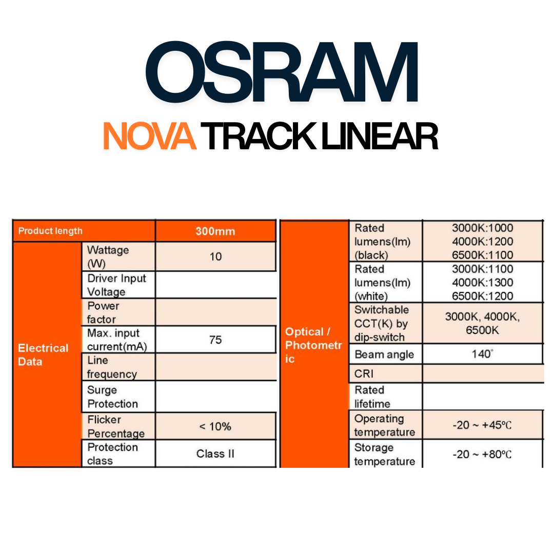 OSRAM Nova Linear Track Light 10W 300mm | 3CCT Selectable LED Track Linear (3000K/4000K/6500K)