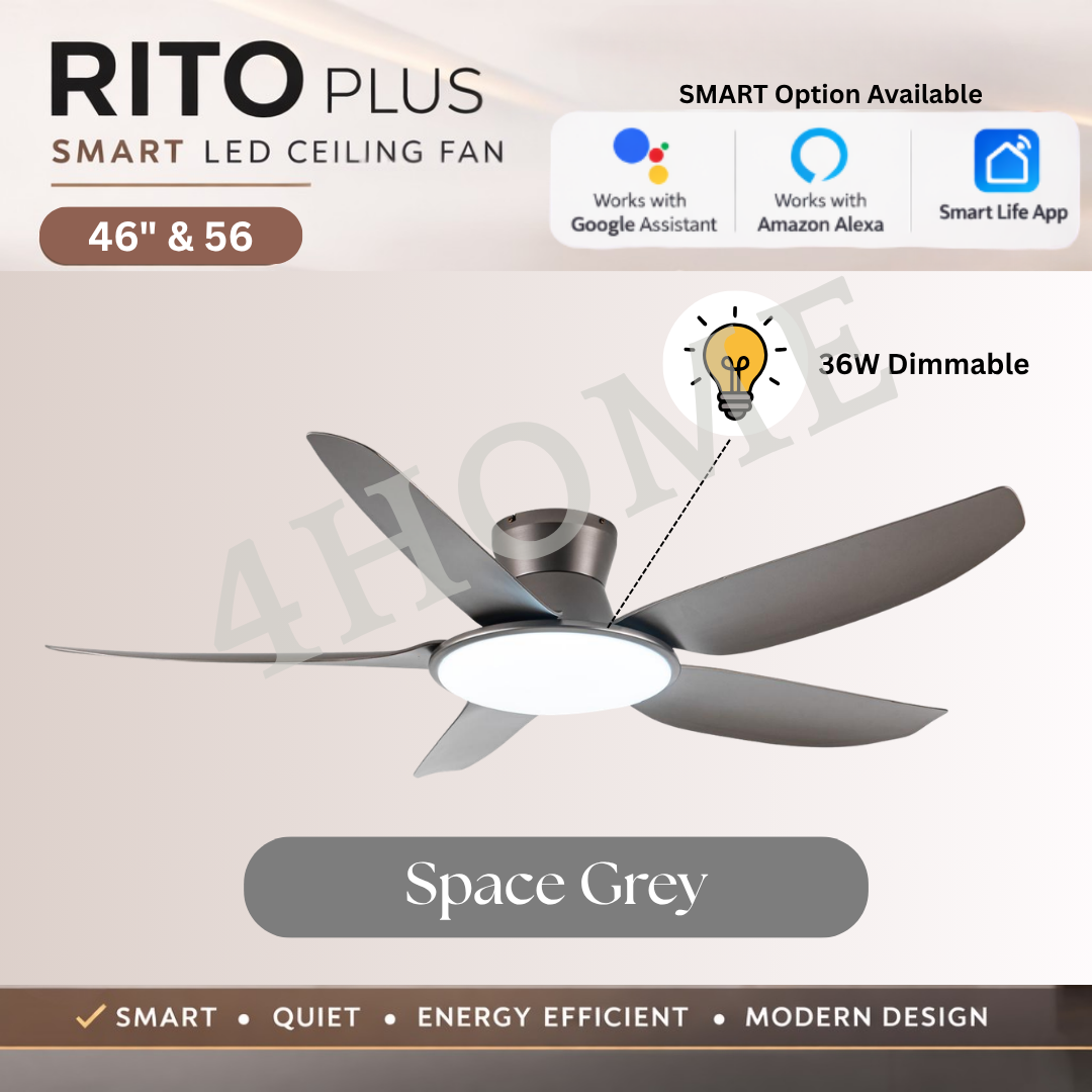 Fanco Rito Plus DC Ceiling Fan with Dimmable 36W LED Light – 46” / 56” Smart Fan with 6 Speed