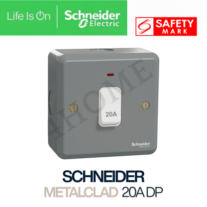 Schneider Electric ESM MetalClad Switch & Socket Grey | 1 Gang to 4 Gang Switch | 13A Single & Double Socket | 15A / 20A DP Switch | Singapore Safety Mark