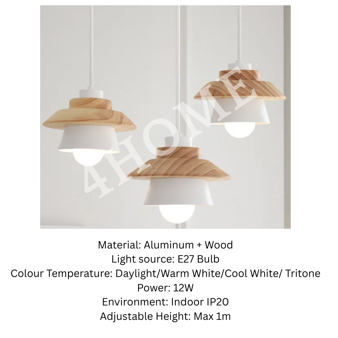 Premium Mokuzai Wood Pendant Light – Modern Wooden Hanging Ceiling Lamp, E27, Adjustable Indoor Lighting 4HOME
