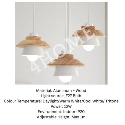 Premium Mokuzai Wood Pendant Light – Modern Wooden Hanging Ceiling Lamp, E27, Adjustable Indoor Lighting 4HOME