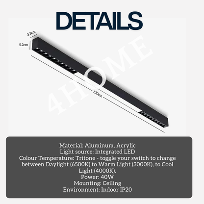 1.2m Tri-tone Black White Ultra Slim Linear Lego Rectangular Long LED Ceiling Light | 40W High Power