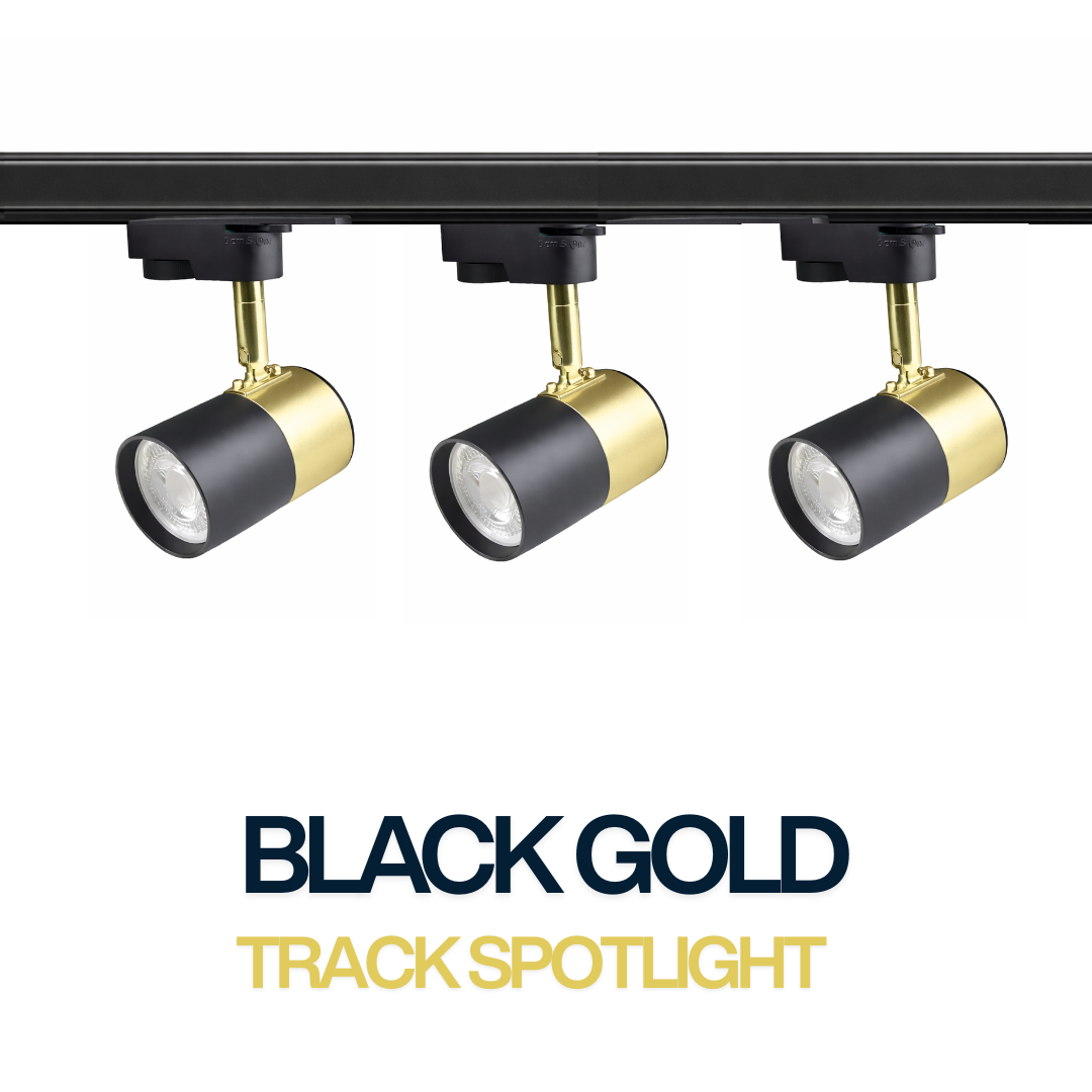Black / White GU10 Track Spotlight Set with Vintage Gold Holder – Adjustable Track Light