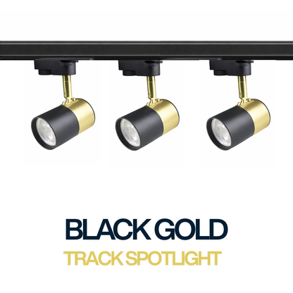 Black / White GU10 Track Spotlight Set with Vintage Gold Holder – Adjustable Track Light