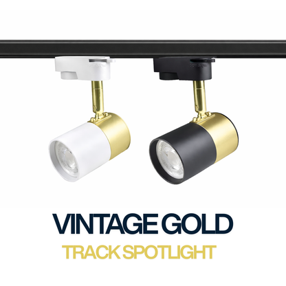 Vintage Black / White GU10 Track Spotlight with Gold Holder – Adjustable Track Light