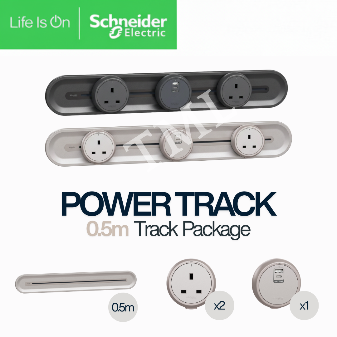Schneider Power Track with USB & Single Socket Module – Dark Grey & Light Brown | 50cm, 60cm & 80cm