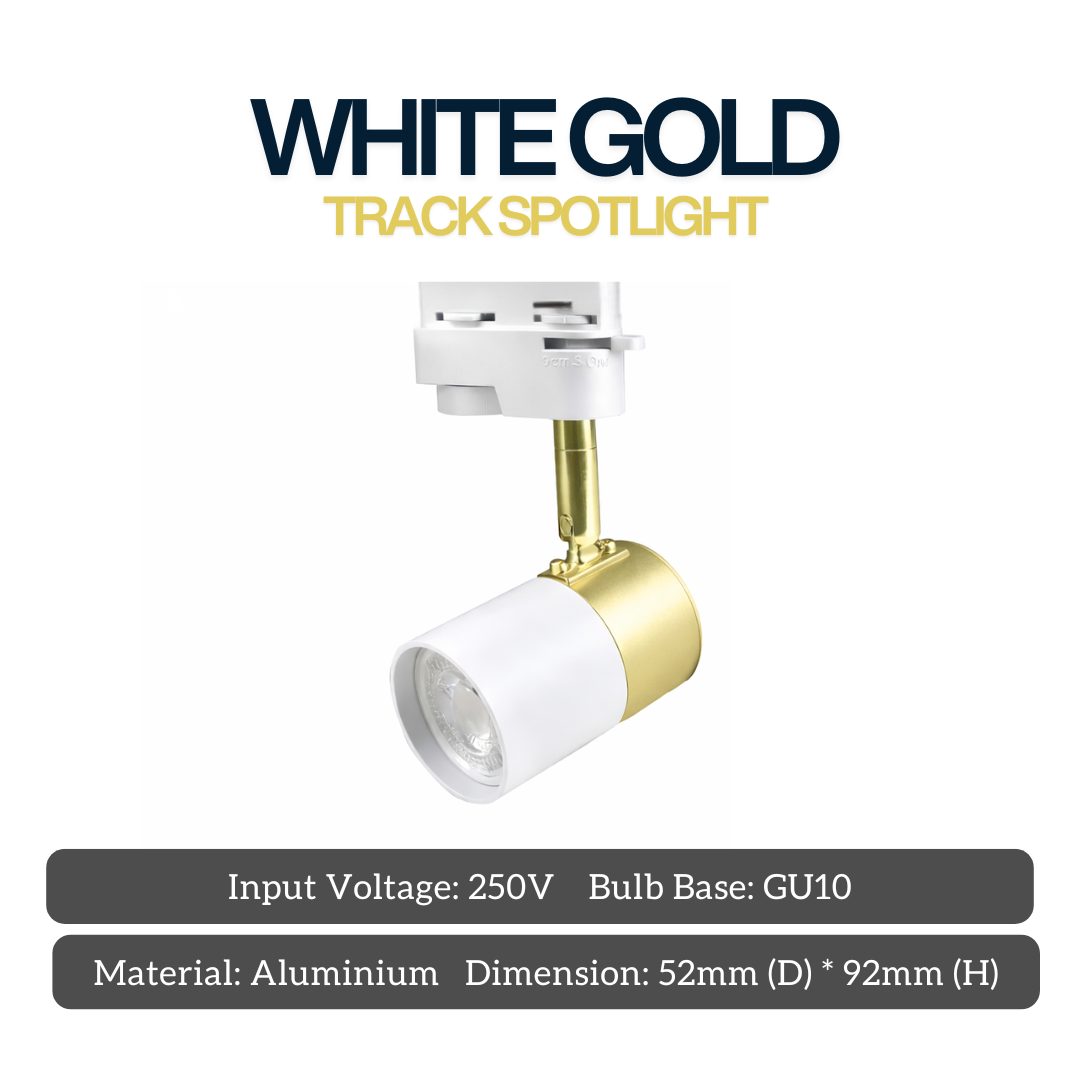 Vintage Black / White GU10 Track Spotlight with Gold Holder – Adjustable Track Light
