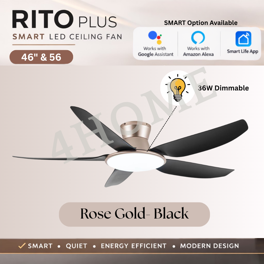 Fanco Rito Plus DC Ceiling Fan with Dimmable 36W LED Light – 46” / 56” Smart Fan with 6 Speed