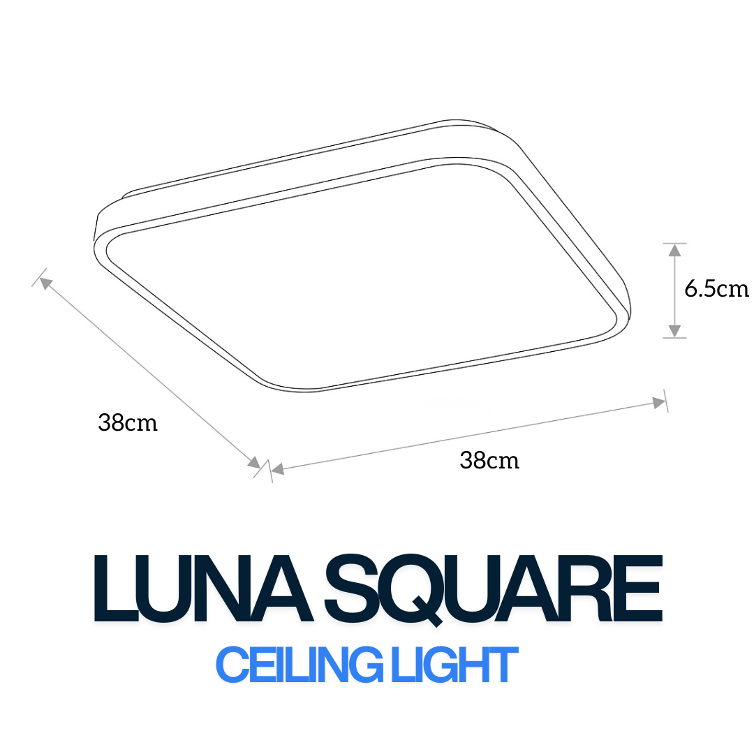 Luna Square LED Ceiling Light 38×38cm – Premium Slim Ceiling Light (Black / White)
