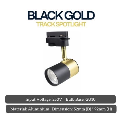 Vintage Black / White GU10 Track Spotlight with Gold Holder – Adjustable Track Light