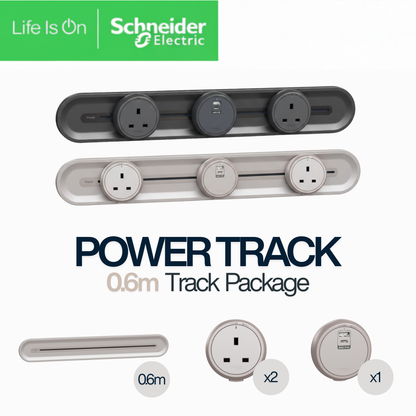 Schneider Power Track with USB & Single Socket Module – Dark Grey & Light Brown | 50cm, 60cm & 80cm