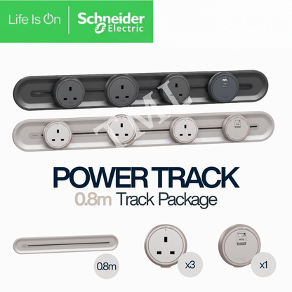 Schneider Power Track with USB & Single Socket Module – Dark Grey & Light Brown | 50cm, 60cm & 80cm
