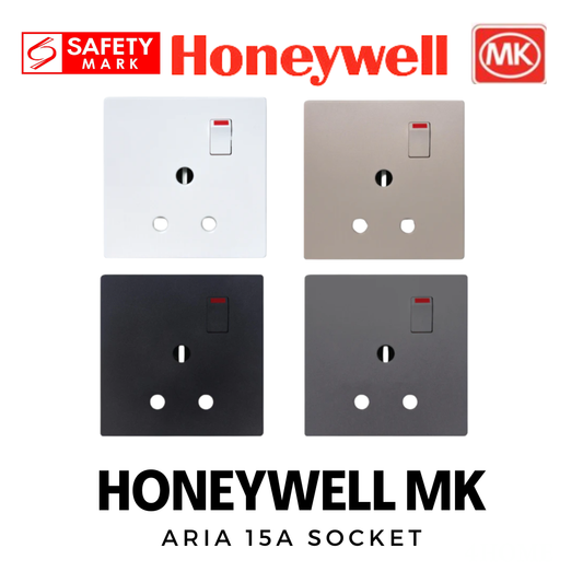 Honeywell MK Aria 15A Aircon Socket Outlet 86mm x 86mm | Safety Mark Certified | White / Space Black / Space Grey / Rose Gold