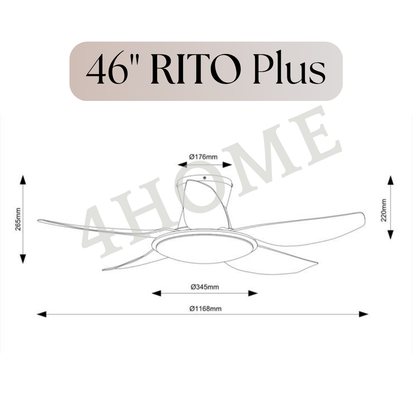 Fanco Rito Plus DC Ceiling Fan with Dimmable 36W LED Light – 46” / 56” Smart Fan with 6 Speed