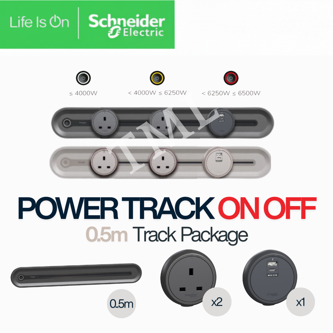 Schneider Power Track with USB & Single Socket Module – Dark Grey & Light Brown | 50cm, 60cm & 80cm