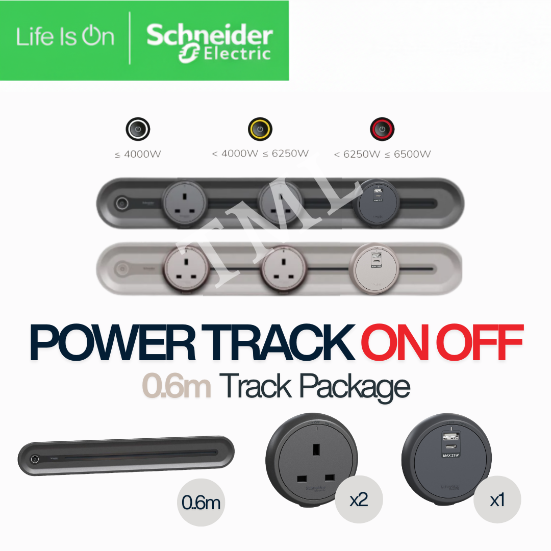 Schneider Power Track with USB & Single Socket Module – Dark Grey & Light Brown | 50cm, 60cm & 80cm
