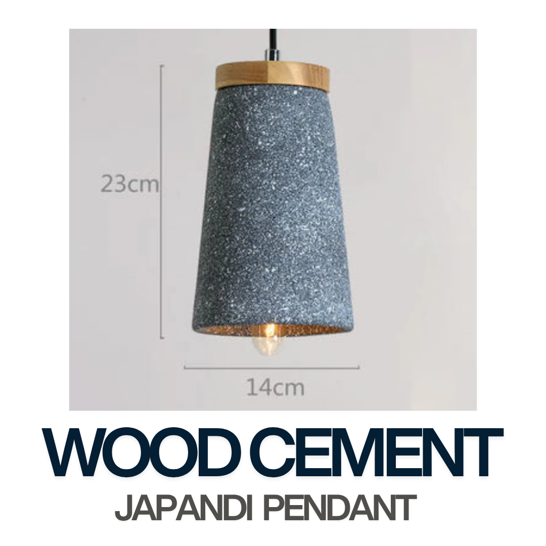 Japandi Wood Cement Pendant Light -sand grey