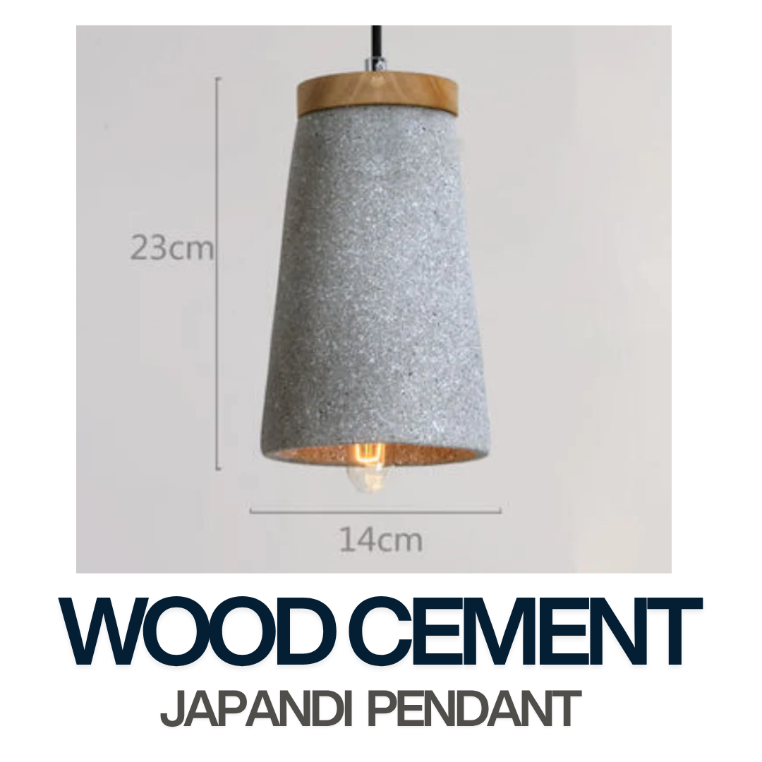 Japandi Wood Cement Pendant Light -sand white