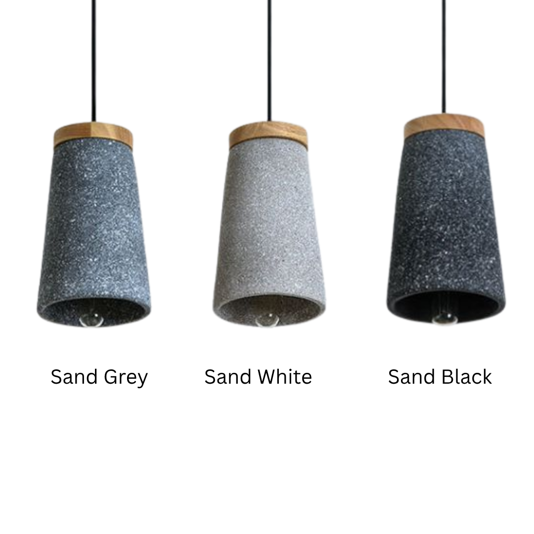 Japandi Wood Cement Pendant Light– Modern Minimalist Hanging Lamp | Sand Grey / Sand White / Sand Black