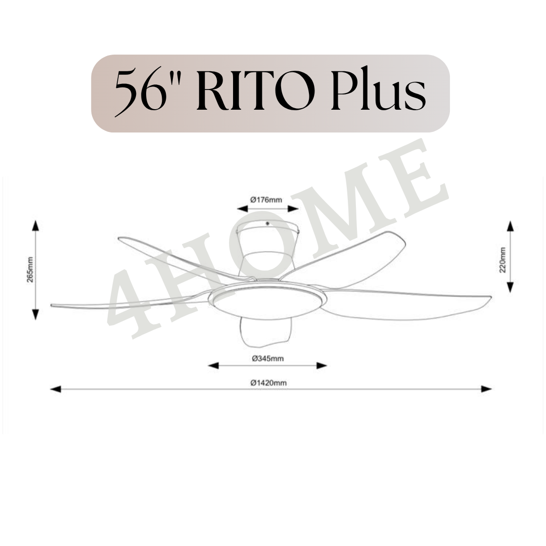 Fanco Rito Plus DC Ceiling Fan with Dimmable 36W LED Light – 46” / 56” Smart Fan with 6 Speed