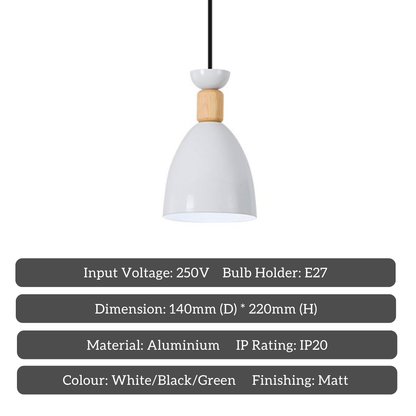 3 Head Pastel Pendant Light with Wooden Accent – Modern Nordic Hanging Lamp for Dining Table / Kitchen Island / Café