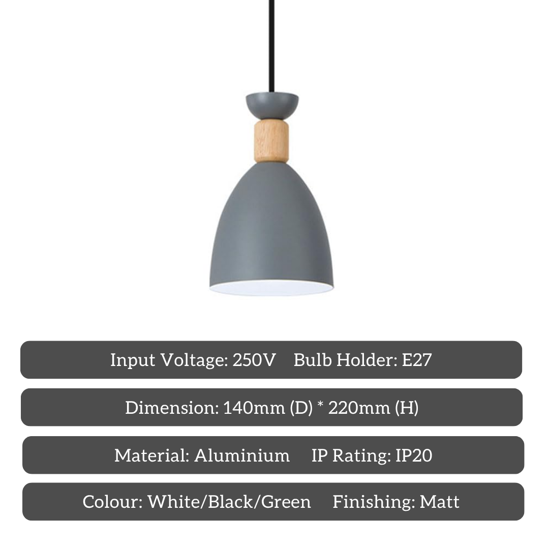 3 Head Pastel Pendant Light with Wooden Accent – Modern Nordic Hanging Lamp for Dining Table / Kitchen Island / Café