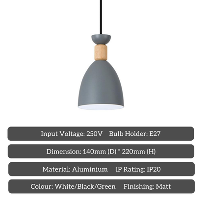 3 Head Pastel Pendant Light with Wooden Accent – Modern Nordic Hanging Lamp for Dining Table / Kitchen Island / Café