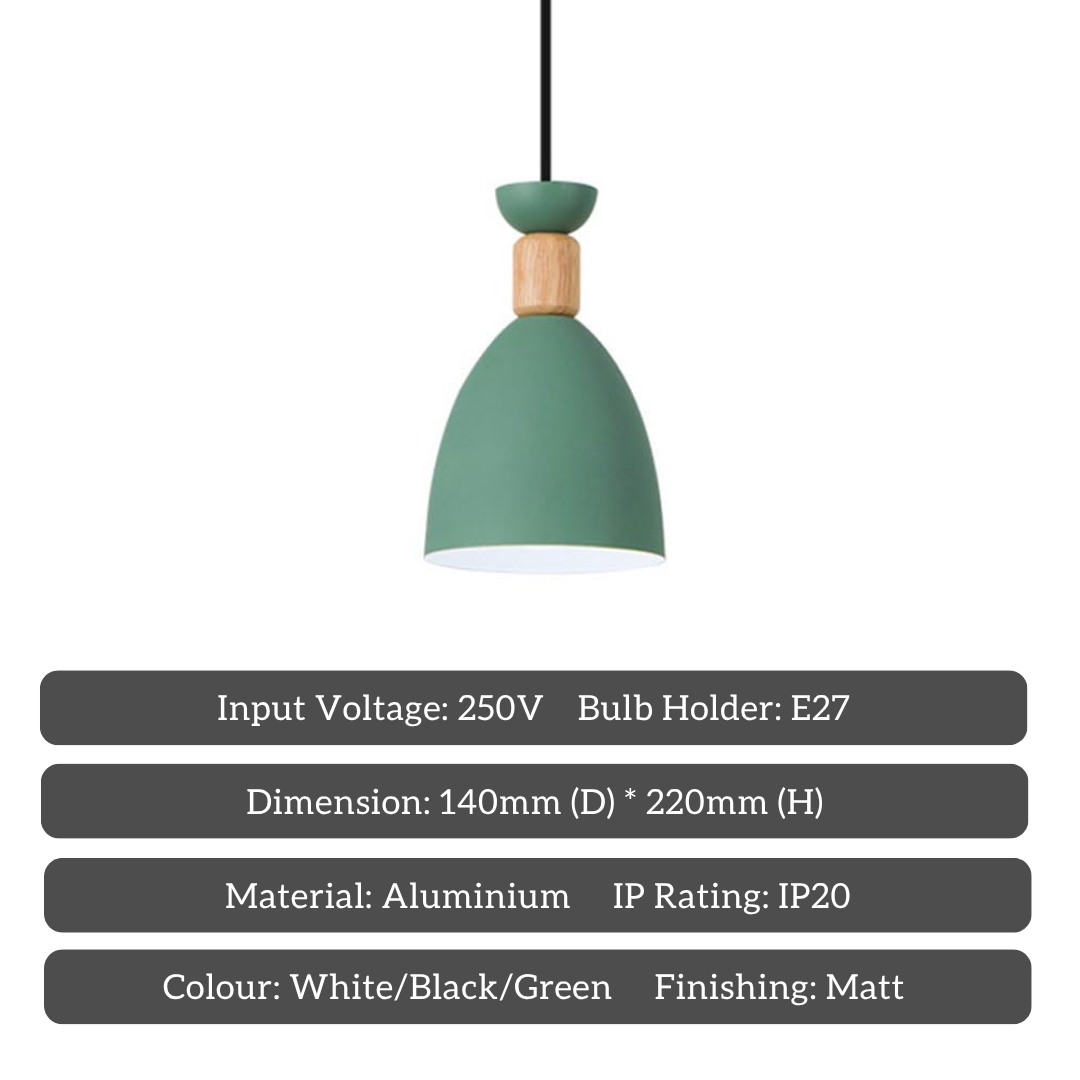 3 Head Pastel Pendant Light with Wooden Accent – Modern Nordic Hanging Lamp for Dining Table / Kitchen Island / Café