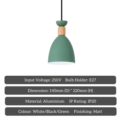 3 Head Pastel Pendant Light with Wooden Accent – Modern Nordic Hanging Lamp for Dining Table / Kitchen Island / Café
