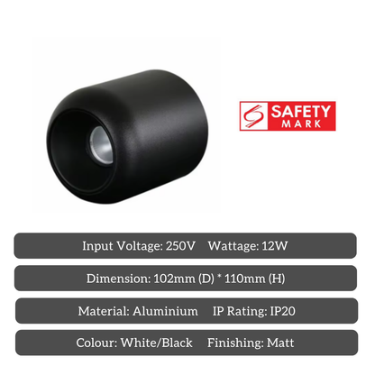 HaloEdge 12W Surface Mounted LED Spotlight – Modern Aluminium Ceiling Light