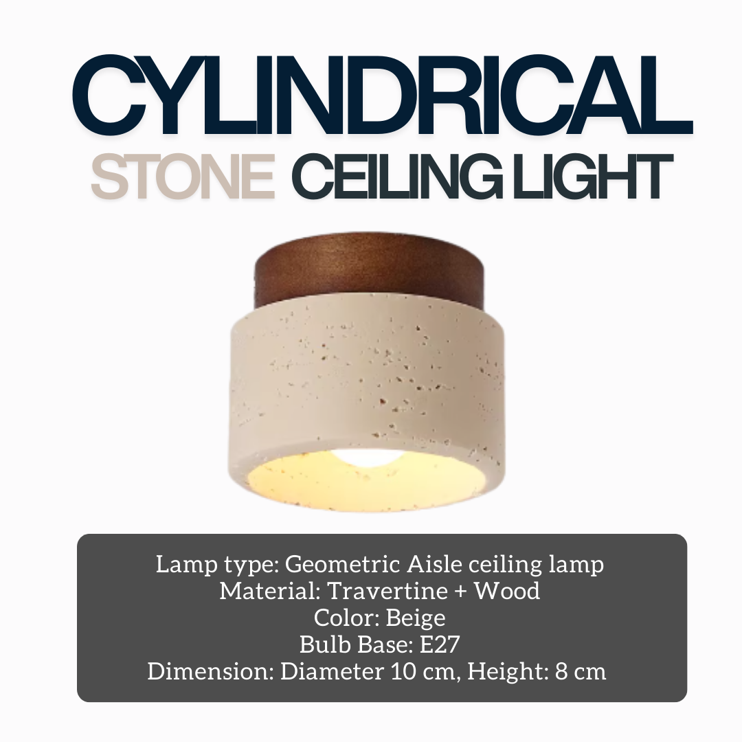 Wabi Sabi Cylindical Travertine Stone Ceiling Light 